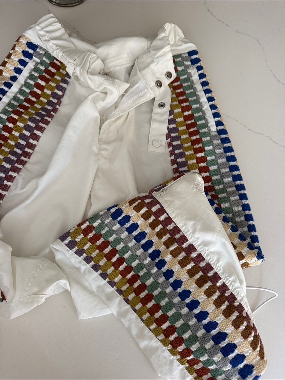 Anthropologie White Track Pants with Multicolor Knit Side Stripe